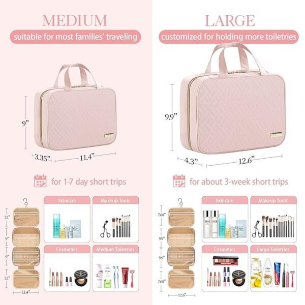 HOTOR Travel Toiletry Bag - Toiletry Bag w/Hanging Hook - Spacious Toiletry Bag for Women & Men, Makeup Bag/Big Comparment, Waterproof for Travel - Image 3