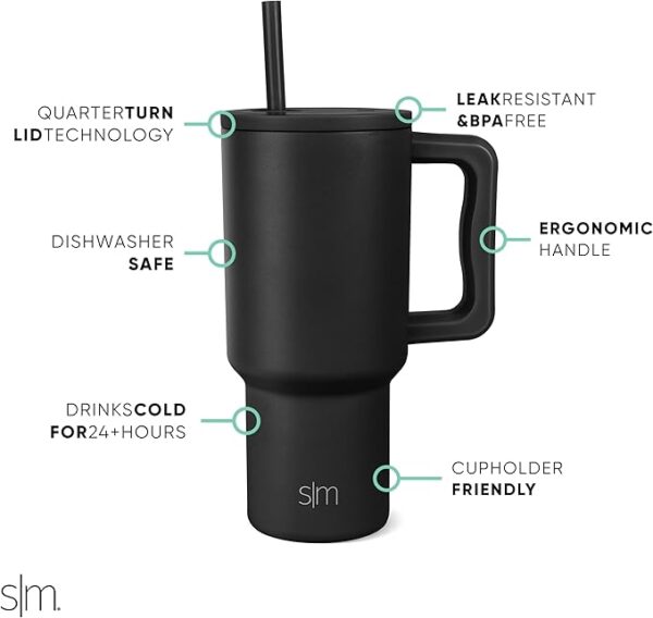 Simple Modern 30 oz Tumbler with Handle and Straw Lid | Insulated Cup Reusable Stainless Steel Water Bottle Travel Mug Cupholder Friendly | - Image 2