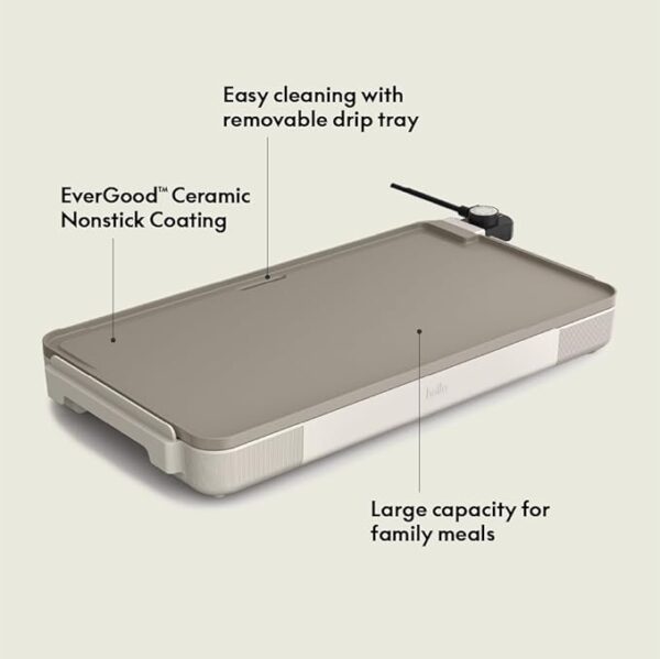 bella 12" x 22" Electric Griddle with EverGood™ Ceramic Nonstick Coating, Removable Temperature Probe, Dishwasher-Safe Drip Tray & - Image 2
