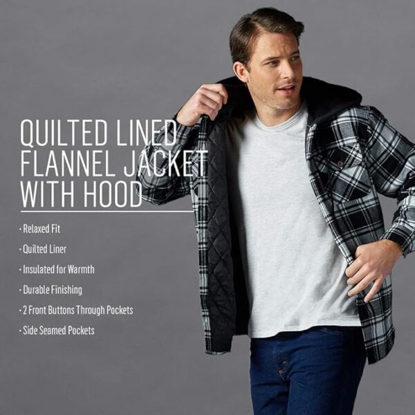 Wrangler Authentics Men's Long Sleeve Quilted Lined Flannel Shirt Jacket with Hood - Image 3