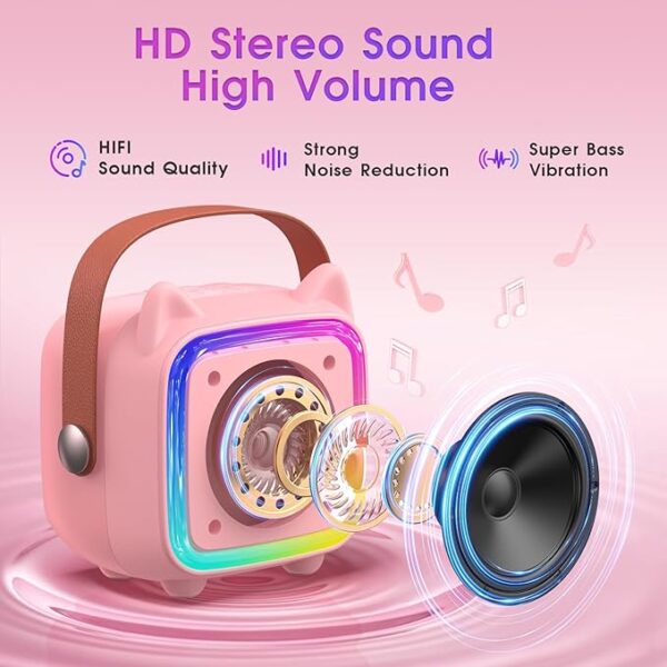 SXH Mini Karaoke Machine for Kids Portable Karaoke Machine with Bluetooth Wireless Microphone and Light Include 64GB-TFcard Toys Gifts - Image 3