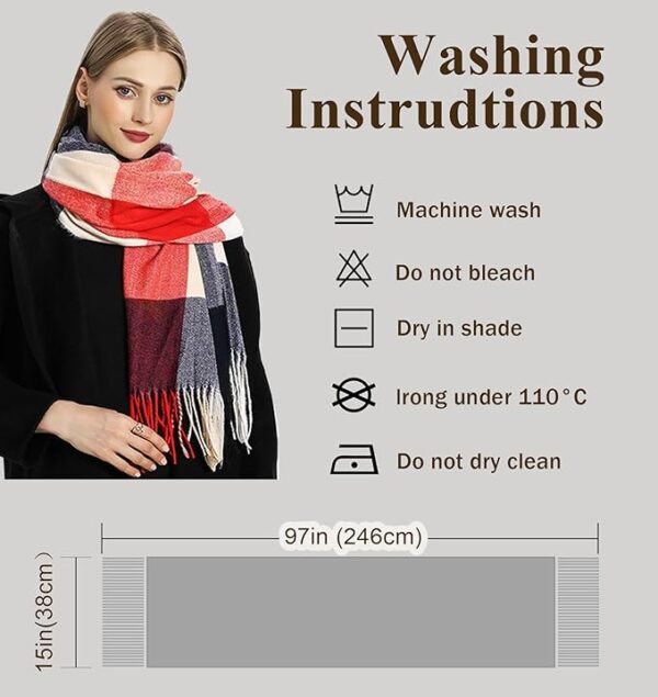 YSense Women's Long Plaid Blanket Scarf Chunky Oversized Winter Fall - Image 3