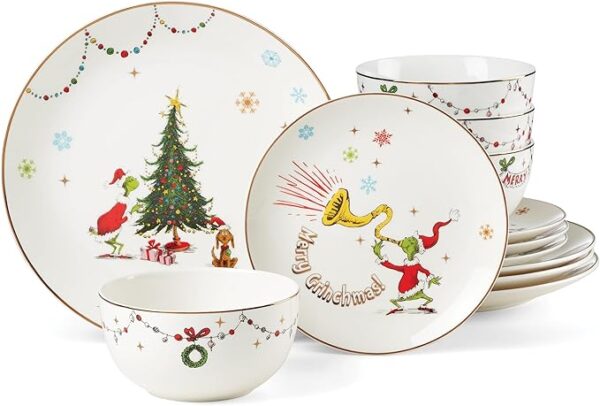 Lenox 895051 Merry Grinchmas 12-Piece Dinnerware Set, Green,