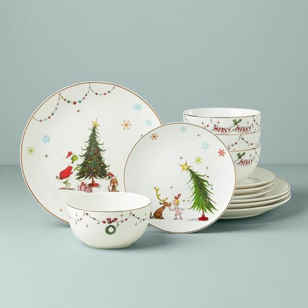 Lenox 895051 Merry Grinchmas 12-Piece Dinnerware Set, Green, - Image 3
