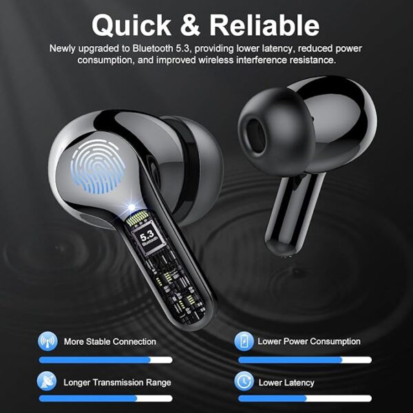 Wireless Earbuds, Bluetooth 5.3 Headphones HiFi Stereo, Bluetooth Earbuds with ENC Noise Cancelling Mic, IP7 Waterproof in Ear Earphones, 48H, - Image 3