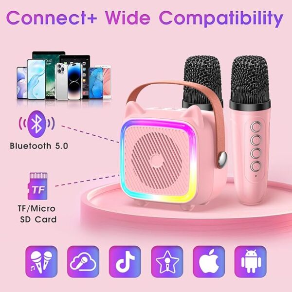 SXH Mini Karaoke Machine for Kids Portable Karaoke Machine with Bluetooth Wireless Microphone and Light Include 64GB-TFcard Toys Gifts - Image 2