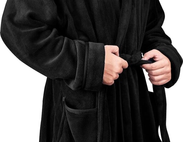 NY Threads Men's Hooded Fleece Bathrobe Plush Long Spa Robe - Image 3