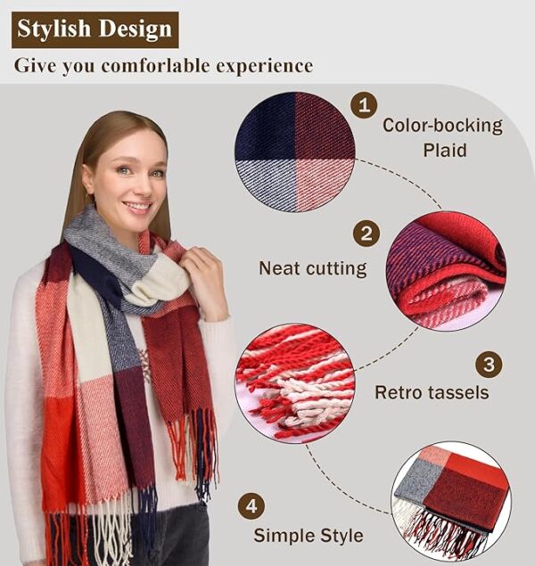 YSense Women's Long Plaid Blanket Scarf Chunky Oversized Winter Fall - Image 4
