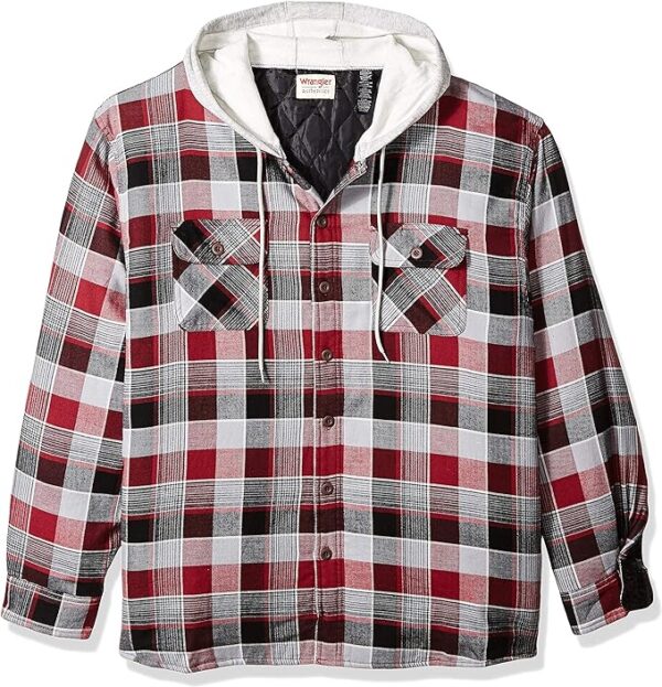 Wrangler Authentics Men's Long Sleeve Quilted Lined Flannel Shirt Jacket with Hood