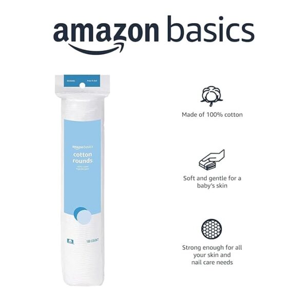 Amazon Basics Hypoallergenic 100% Cotton Rounds, 100 Count - Image 2
