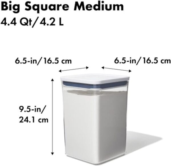 OXO Good Grips POP Container - Airtight Food Storage - Big Square Medium 4.4 Qt Ideal for 5lbs of flour or sugar - Image 3
