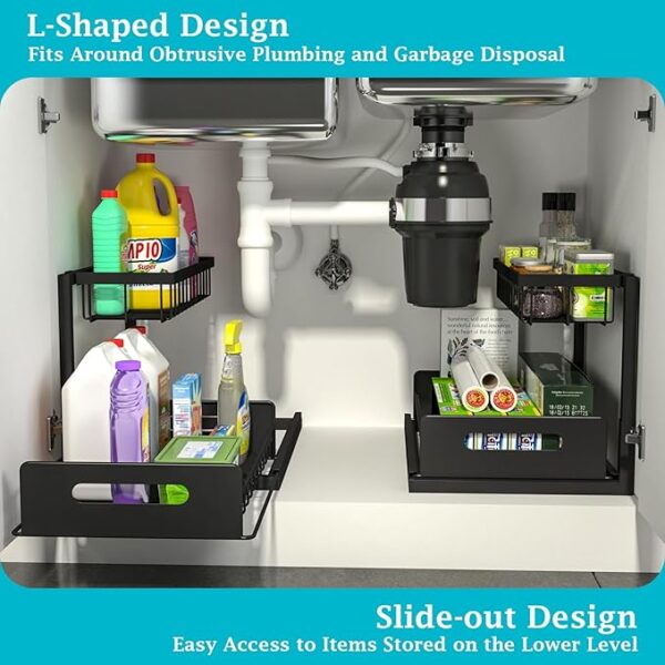 REALINN Under Sink Organizer and Storage, 2 Pack Pull Out Cabinet Organizer Slide Out Sink Shelf - Image 3