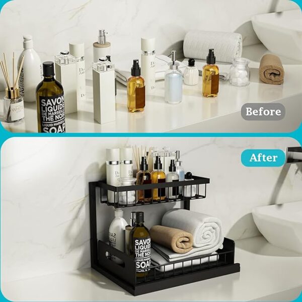 REALINN Under Sink Organizer and Storage, 2 Pack Pull Out Cabinet Organizer Slide Out Sink Shelf - Image 2