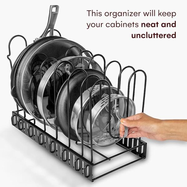 GeekDigg Adjustable Pots and Pans Organizer - 8 Tier Versatile Kitchen Pot Rack for Counter and Cabinet - Easy Setup, 3 DIY - Image 2