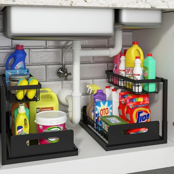 REALINN Under Sink Organizer and Storage, 2 Pack Pull Out Cabinet Organizer Slide Out Sink Shelf